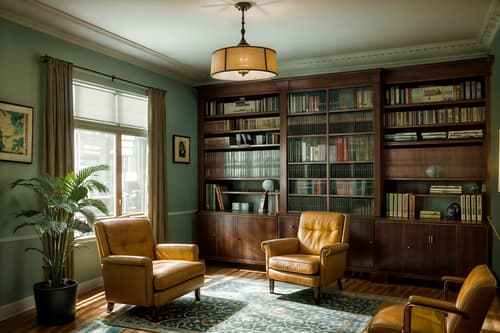 photo from pinterest of retro-style interior designed (study room interior) with lounge chair and cabinets and office chair and plant and bookshelves and writing desk and desk lamp and lounge chair. . . cinematic photo, highly detailed, cinematic lighting, ultra-detailed, ultrarealistic, photorealism, 8k. trending on pinterest. retro interior design style. masterpiece, cinematic light, ultrarealistic+, photorealistic+, 8k, raw photo, realistic, sharp focus on eyes, (symmetrical eyes), (intact eyes), hyperrealistic, highest quality, best quality, , highly detailed, masterpiece, best quality, extremely detailed 8k wallpaper, masterpiece, best quality, ultra-detailed, best shadow, detailed background, detailed face, detailed eyes, high contrast, best illumination, detailed face, dulux, caustic, dynamic angle, detailed glow. dramatic lighting. highly detailed, insanely detailed hair, symmetrical, intricate details, professionally retouched, 8k high definition. strong bokeh. award winning photo.