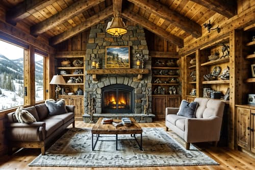 photo from pinterest of ski chalet-style interior designed (drop zone interior) with high up storage and wall hooks for coats and a bench and shelves for shoes and cabinets and cubbies and storage drawers and storage baskets. . with exposed construction beams and stone fireplace and animal furs and hanging wall elk antler and nature-inspired and exposed wood and wood beams and animal rugs. . cinematic photo, highly detailed, cinematic lighting, ultra-detailed, ultrarealistic, photorealism, 8k. trending on pinterest. ski chalet interior design style. masterpiece, cinematic light, ultrarealistic+, photorealistic+, 8k, raw photo, realistic, sharp focus on eyes, (symmetrical eyes), (intact eyes), hyperrealistic, highest quality, best quality, , highly detailed, masterpiece, best quality, extremely detailed 8k wallpaper, masterpiece, best quality, ultra-detailed, best shadow, detailed background, detailed face, detailed eyes, high contrast, best illumination, detailed face, dulux, caustic, dynamic angle, detailed glow. dramatic lighting. highly detailed, insanely detailed hair, symmetrical, intricate details, professionally retouched, 8k high definition. strong bokeh. award winning photo.