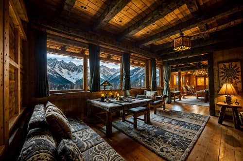 photo from pinterest of ski chalet-style interior designed (onsen interior) . with nature-inspired and richly patterned fabrics and mountain-inspired and exposed construction beams and layered textiles and animal furs and decorative carving and mouldings and wooden walls. . cinematic photo, highly detailed, cinematic lighting, ultra-detailed, ultrarealistic, photorealism, 8k. trending on pinterest. ski chalet interior design style. masterpiece, cinematic light, ultrarealistic+, photorealistic+, 8k, raw photo, realistic, sharp focus on eyes, (symmetrical eyes), (intact eyes), hyperrealistic, highest quality, best quality, , highly detailed, masterpiece, best quality, extremely detailed 8k wallpaper, masterpiece, best quality, ultra-detailed, best shadow, detailed background, detailed face, detailed eyes, high contrast, best illumination, detailed face, dulux, caustic, dynamic angle, detailed glow. dramatic lighting. highly detailed, insanely detailed hair, symmetrical, intricate details, professionally retouched, 8k high definition. strong bokeh. award winning photo.