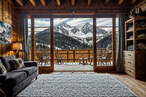 photo from pinterest of ski chalet-style interior designed (walk in closet interior) . with exposed timber and window with mountain views and layered textiles and exposed construction beams and animal furs and ski-themed decor and animal rugs and hanging wall elk antler. . cinematic photo, highly detailed, cinematic lighting, ultra-detailed, ultrarealistic, photorealism, 8k. trending on pinterest. ski chalet interior design style. masterpiece, cinematic light, ultrarealistic+, photorealistic+, 8k, raw photo, realistic, sharp focus on eyes, (symmetrical eyes), (intact eyes), hyperrealistic, highest quality, best quality, , highly detailed, masterpiece, best quality, extremely detailed 8k wallpaper, masterpiece, best quality, ultra-detailed, best shadow, detailed background, detailed face, detailed eyes, high contrast, best illumination, detailed face, dulux, caustic, dynamic angle, detailed glow. dramatic lighting. highly detailed, insanely detailed hair, symmetrical, intricate details, professionally retouched, 8k high definition. strong bokeh. award winning photo.