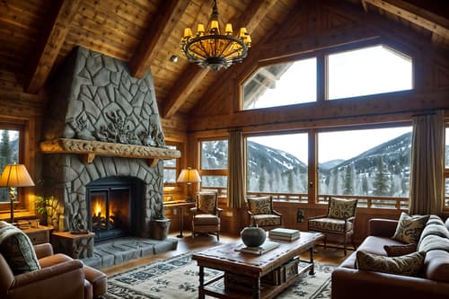 photo from pinterest of ski chalet-style interior designed (office interior) with desk lamps and office chairs and cabinets and office desks and plants and computer desks and windows and seating area with sofa. . with nature-inspired and exposed wood and animal motifs and stone fireplace and exposed construction beams and richly patterned fabrics and decorative carving and mouldings and layered textiles. . cinematic photo, highly detailed, cinematic lighting, ultra-detailed, ultrarealistic, photorealism, 8k. trending on pinterest. ski chalet interior design style. masterpiece, cinematic light, ultrarealistic+, photorealistic+, 8k, raw photo, realistic, sharp focus on eyes, (symmetrical eyes), (intact eyes), hyperrealistic, highest quality, best quality, , highly detailed, masterpiece, best quality, extremely detailed 8k wallpaper, masterpiece, best quality, ultra-detailed, best shadow, detailed background, detailed face, detailed eyes, high contrast, best illumination, detailed face, dulux, caustic, dynamic angle, detailed glow. dramatic lighting. highly detailed, insanely detailed hair, symmetrical, intricate details, professionally retouched, 8k high definition. strong bokeh. award winning photo.