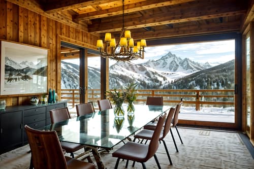 photo from pinterest of ski chalet-style interior designed (meeting room interior) with plant and glass doors and boardroom table and vase and cabinets and office chairs and painting or photo on wall and glass walls. . with exposed construction beams and window with mountain views and richly patterned fabrics and hanging wall elk antler and animal motifs and exposed timber and ski-themed decor and layered textiles. . cinematic photo, highly detailed, cinematic lighting, ultra-detailed, ultrarealistic, photorealism, 8k. trending on pinterest. ski chalet interior design style. masterpiece, cinematic light, ultrarealistic+, photorealistic+, 8k, raw photo, realistic, sharp focus on eyes, (symmetrical eyes), (intact eyes), hyperrealistic, highest quality, best quality, , highly detailed, masterpiece, best quality, extremely detailed 8k wallpaper, masterpiece, best quality, ultra-detailed, best shadow, detailed background, detailed face, detailed eyes, high contrast, best illumination, detailed face, dulux, caustic, dynamic angle, detailed glow. dramatic lighting. highly detailed, insanely detailed hair, symmetrical, intricate details, professionally retouched, 8k high definition. strong bokeh. award winning photo.